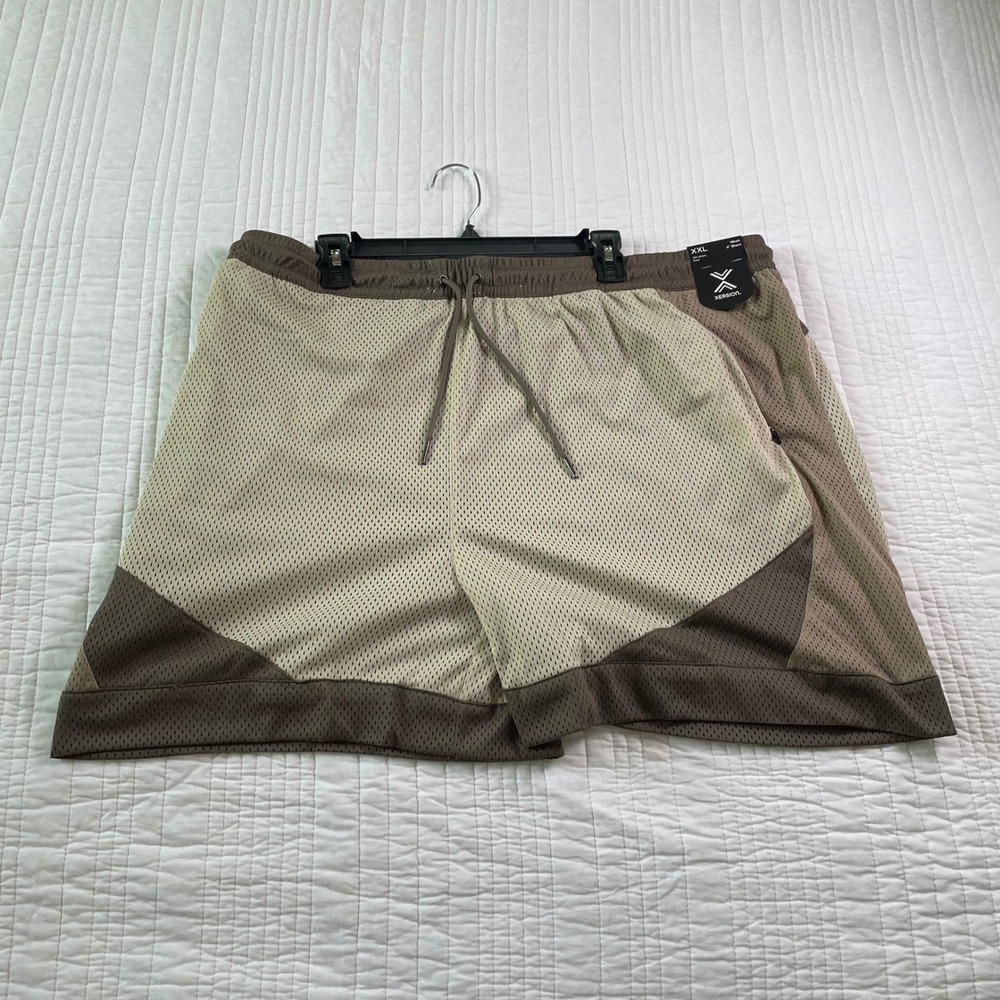 Xersion Mens Mesh Running Shorts XXL Tan Brown Color Block 5 Inch Inseam New